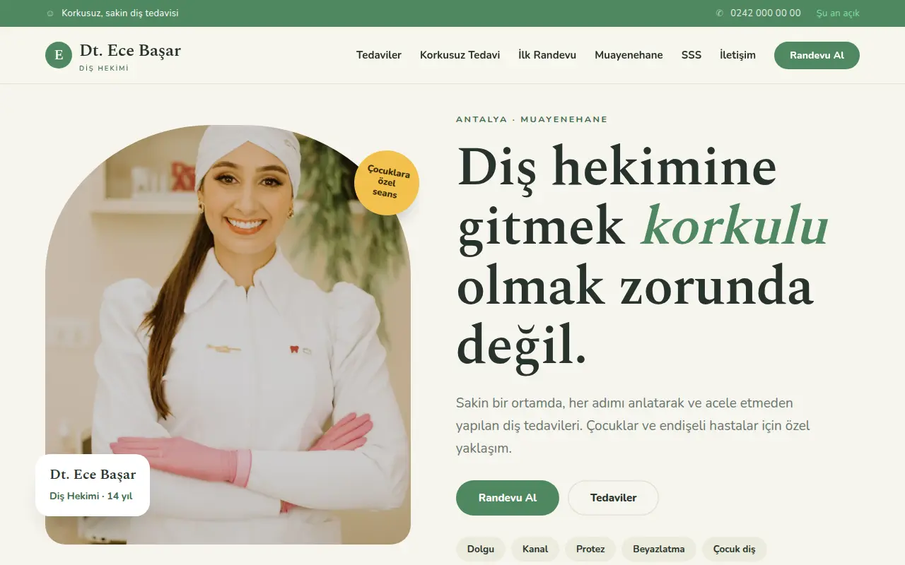 Modern Diş Kliniği Web Sitesi — Dt. Ece Başar Muayenehane
